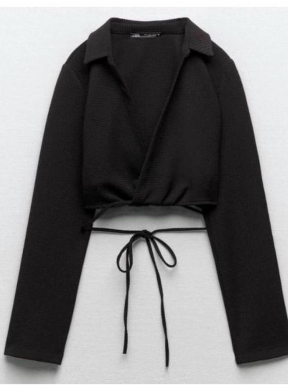 Zara Cropped Collar Wrap Tie-Front Top